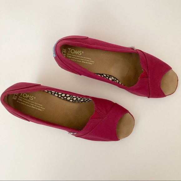 TOMS Peep Toe Wedge Canvas Slip On Shoes - Picture 4 of 8